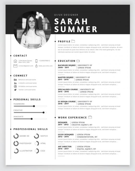 Graficzne CV do wypełnienie dla specjalisty do spraw UI/UX