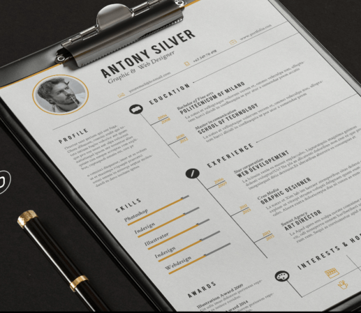 Eleganckie CV z żółtymi akcentami do pobrania za darmo