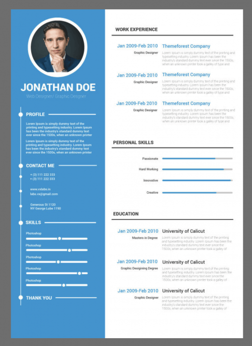 Eleganckie biało-niebieskie CV do pobrania za darmo