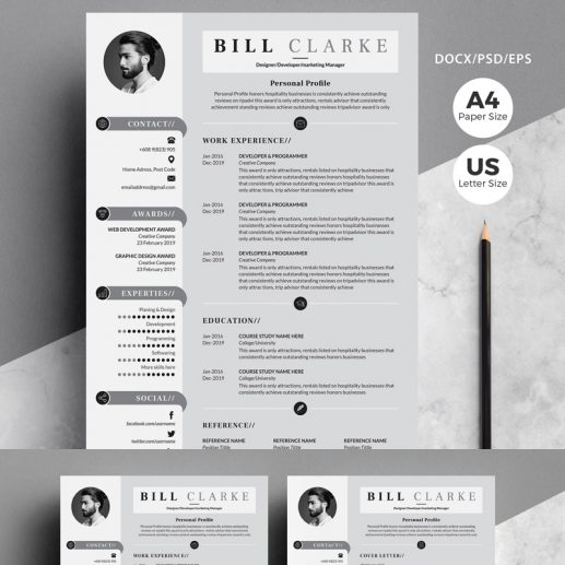 Szablon CV "Bill Clarke CV + list motywacyjny" #81627