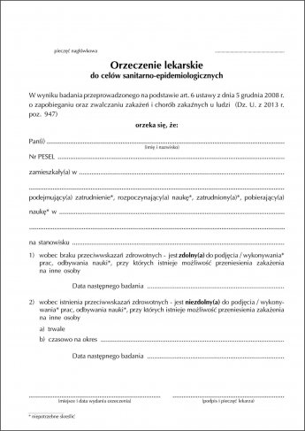 Orzeczenie lekarskie - książeczka sanepidowska