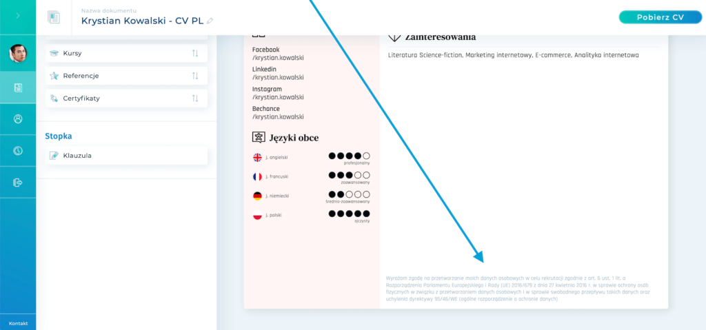 Klauzula domyślnie w stopce Twojego CV