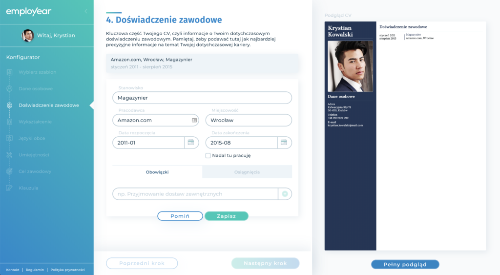 Kreator CV a brak doświadczenia
