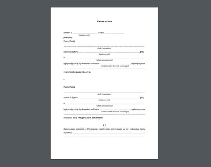 Umowa o dzieło - wzór do pobrania