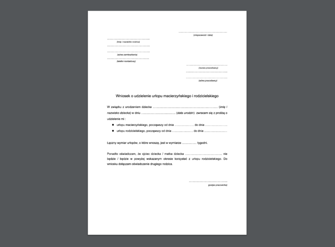 Urlop macierzyński i rodzicielski - wzór wniosku