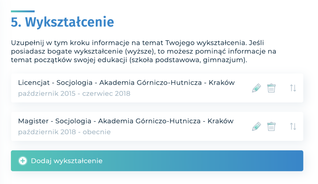 Zwinięte sekcje wykształcenia