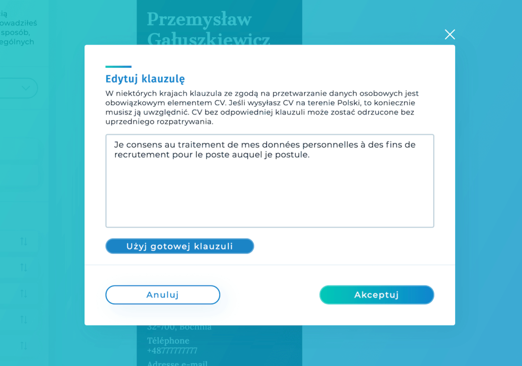 Klauzula CV w języku francuskim